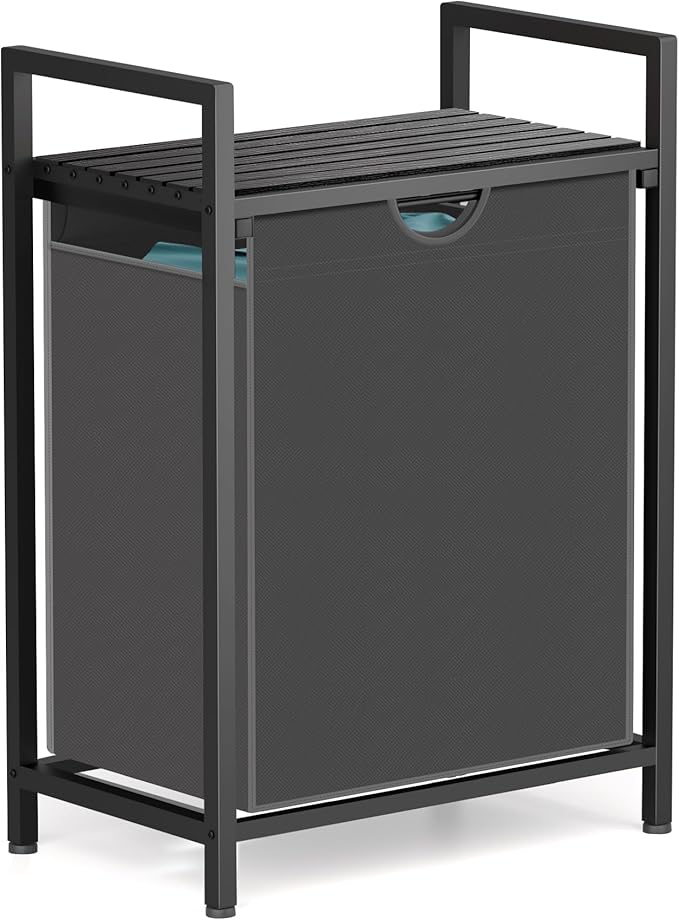 Laundry Sorter with Removable Bag, 16 Gallons Laundry Hamper with Adjustable Feet, Laundry Basket for Laundry Room, Bathroom and Bedroom(Grey and Charcoal Black)