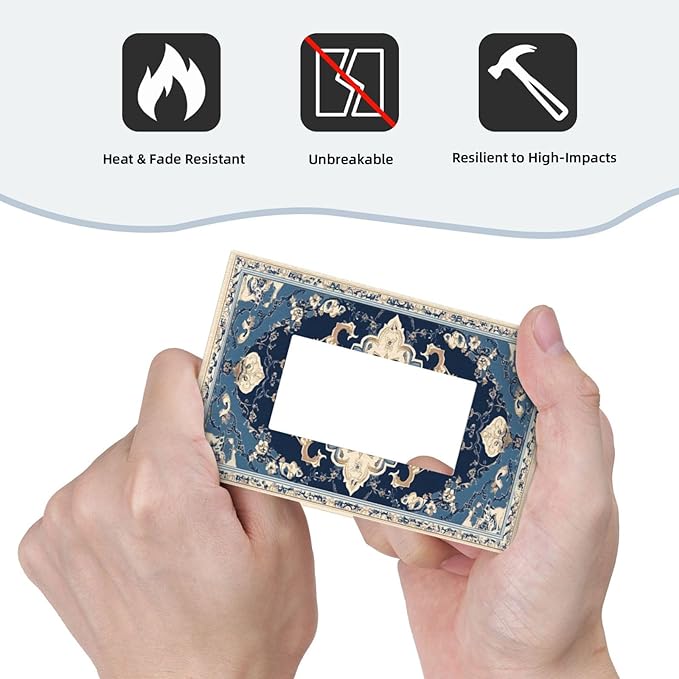 Decorative Outlet Covers Boho Beige Navy Blue Medallion 1 Gang Rocker Light Switch Cover Plate Single Gfci Light Switch Covers Wall Plate for Country Bathroom Bedroom Decor