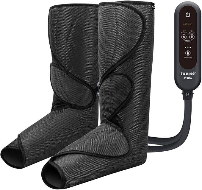 FIT KING Leg Massager for Circulation and Pain Relief, Air Compression Leg and Foot Massager to Relieve Pain Swelling Edema with 2 Size Extensions- Great Gift for Wife Mom and Friend