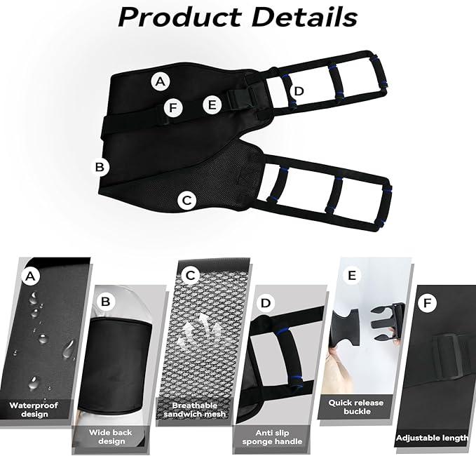 Transfer Sling Gait Belts, Padded Assist Transfer Belts, Heavy Duty Patient Lift Belt, Lifting Aid and Mobility Standing for Disabled, Injured, Seniors - Safely Move from Wheelchair and Bed (Black-d)