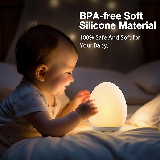 JolyWell Night Light for Kids, Baby Egg Light with 7 Colors Changing Mode & Stepless Dimming, Nursery Night Lamp BPA Free,Rechargeable Egg Night Light for Breastfeeding 1h Timer & Touch Control, Wood