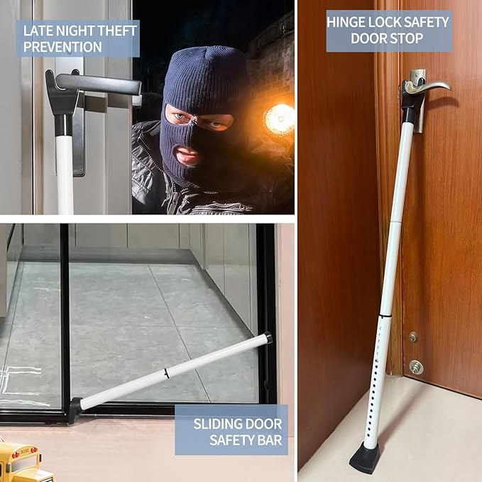 Upgraded Multi-Functional Door Security Bar & Sliding Windows Bar,Adjustable Heavy Duty Stoppers Jammer for Apartment,Home, Hotel Room