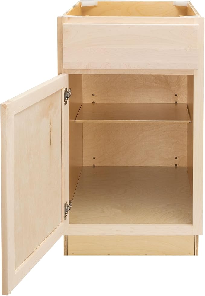 Quicklock RTA (Ready-to-Assemble) | Base Kitchen Cabinets - Shaker Style | Made in America (Raw Maple, 18" Wx34.5 Hx24 D Base)