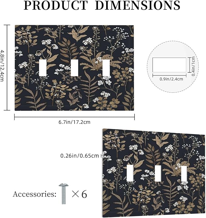 Decorative Switch Plates Vintage Floral Wildflowers Plant 3 Gang Wall Plate Triple Toggle Light Switch Cover Faceplate Electrical Wall Panels for Bathroom Home Decor