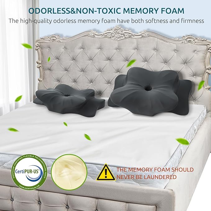 DONAMA Cervical Pillow for Neck and Shoulder,Contour Memory Foam Pillow,Ergonomic Neck Support Pillow for Side Back Stomach Sleepers with Pillowcase