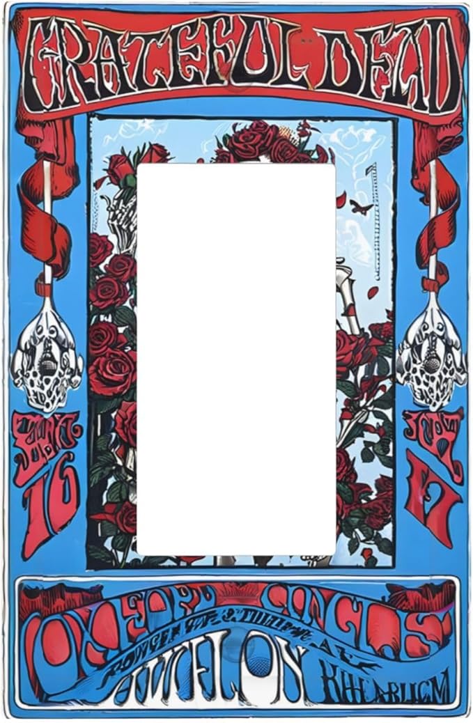 Decorative Outlet Covers Hippy Skull Red Rose Floral 1 Gang Rocker Light Switch Cover Plate Single Gfci Light Switch Covers Wall Plate for Bathroom Decor