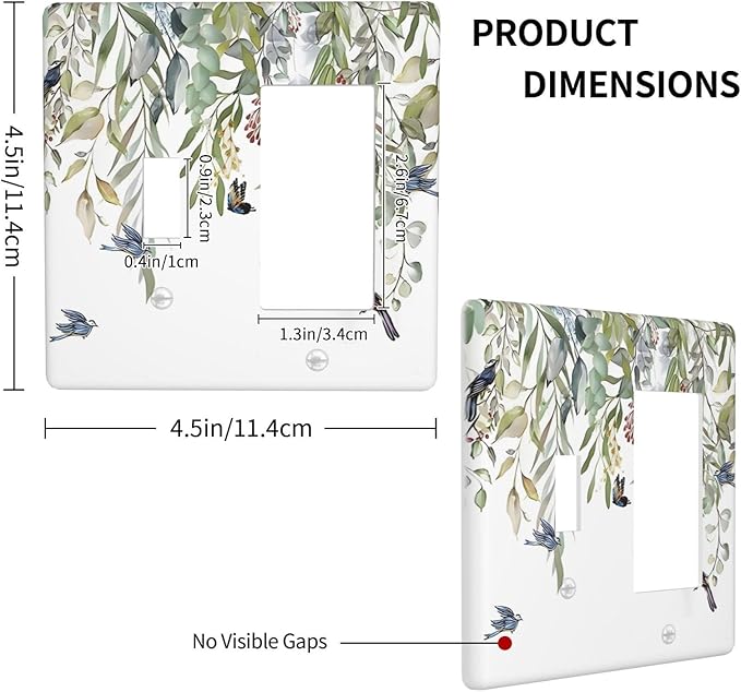 Green Leaf Eucalyptus Leaves Floral Bird Butterfly Outlet Covers 1 Toggle 1 Rocker Combination Decorative Wall Plate Electrical Switch Plates Light Switch Cover Plate for Bed Room Living Room Decor