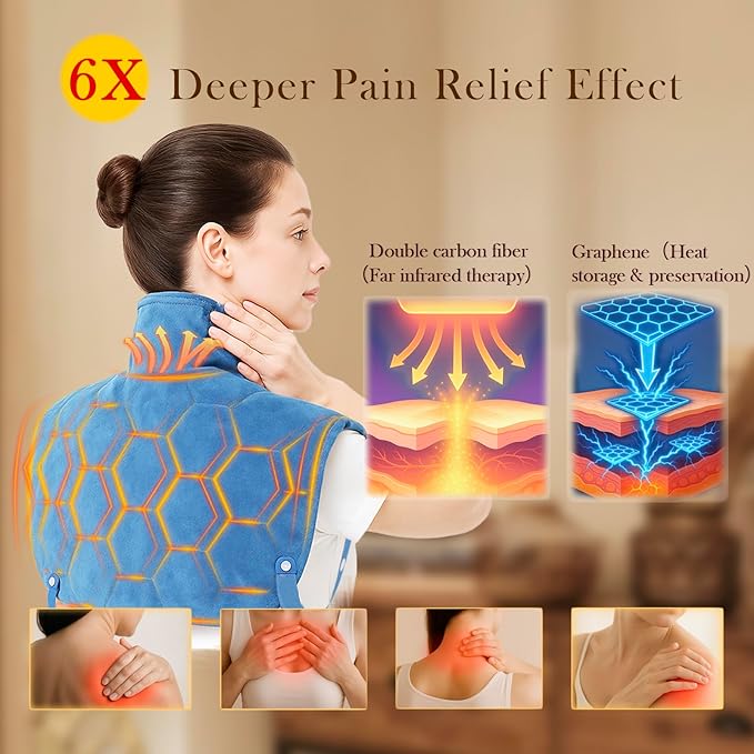 Nalax 30s Fast Heating Pad for Neck and Shoulders and Back, 6X Deeper Far Infrared Pain Relief, 8 Heat Settings Max 159℉, 4H Auto Off, Memory Function, Adjustable Strap, Valentine Gifts Women 24"x 20"