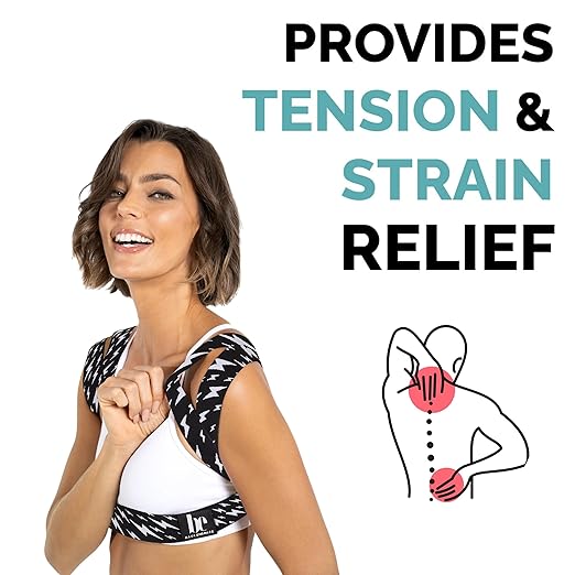 BackEmbrace Posture Corrector for Women and Men - Made in USA - Slim and Adjustable Shoulder Brace - Back Brace for Back Pain Relief - Lightning Bolt XS/S