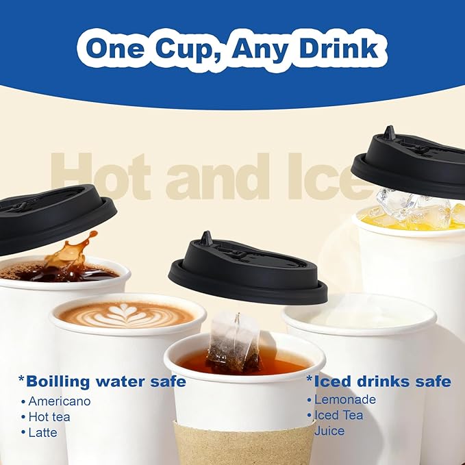 12 oz 300 Pack Coffee Cups with Lids and Sleeves, Straws, Hot Disposable To Go Travel Paper Cups Bulk for Office, Home Coffee Bar Accessories, Chocolate, Cocoa, Beverage (White)