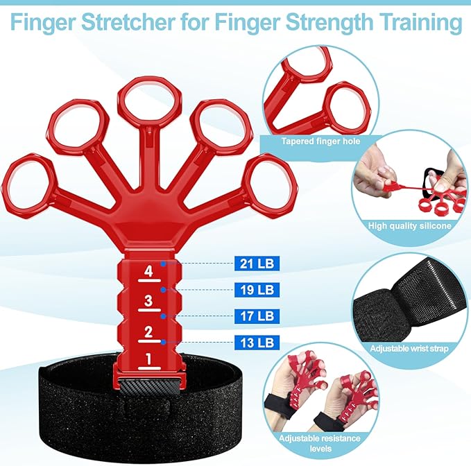 Grip Strength Trainer(5 Pack) with Finger Exerciser, Hand Grip Strengthener, Finger Stretcher,Grip Ring & Stress Relief Ball for Muscle Building and Injury Recover with Carry Bag