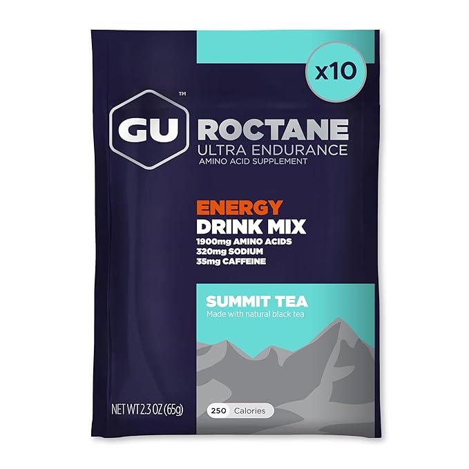 GU Energy Roctane Ultra Endurance Energy Drink Mix, Vegan, Gluten-Free, Kosher, and Dairy-Free n-the-Go Energy for Any Workout, 10 Single-Serving Packets, Summit Tea