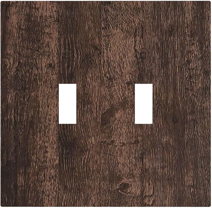 Decorative Switch Plates Rustic Dark Brown Wood Grain 2 Gang Double Toggle Outlet Light Switch Cover Wall Plate Electrical Faceplate for Farmhouse Bedroom Decor