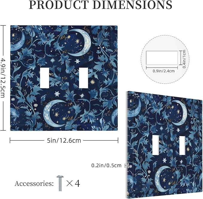 Decorative Switch Plates Vintage Moon And Flowers Decor Floral William Morris 2 Gang Double Toggle Outlet Light Switch Cover Wall Plate Electrical Faceplate for Bedroom Kids room Decor