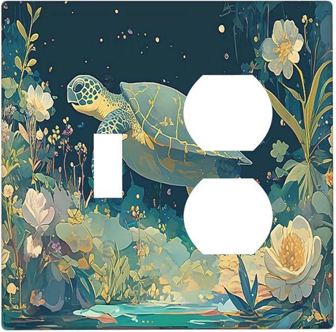 Wallplates Fantasy Sea World Sea Turtle Floral Plant 1 Toggle 1 Duplex Switch Plate Electrical GFCI Faceplate Decorative Light Switch Covers for Kids Room Nursery Decor