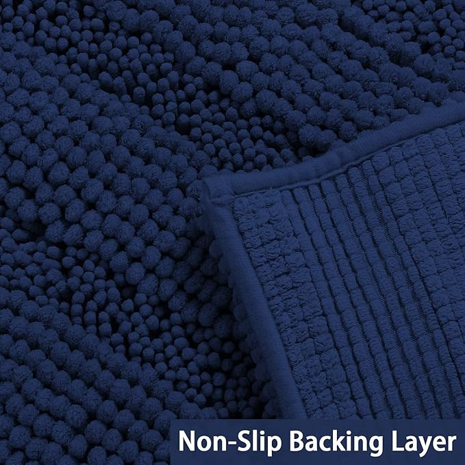 Turquoize Chenille Bathroom Rugs Set Non-Slip Bath Mats for Bathroom Super Absorbent Shaggy Rugs for Tub Shower Toilet Plush Bath Rug Plus U Contour Rug (Oversized: 24" x 36" and 20" x 24" U), Navy