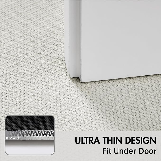 MIULEE Set of 2 Ultra Thin Bathroom Rugs, Rubber Bath Mats for Bathroom Non Slip, Quick Dry Absorbent Bath Rug Machine Washable, Fit Under Door, Shower, Sink, Home Decor, White, 17"x27"+20"x32"