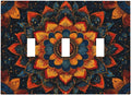 Colorful Oriental Floral Blooming Mandala Flower Triple Toggle Light Switch Covers Decorative 3 Gang Wall Plate Covers 3 Hole Electrical Device Switchplate Dimmer Faceplate for Bathroom Decor