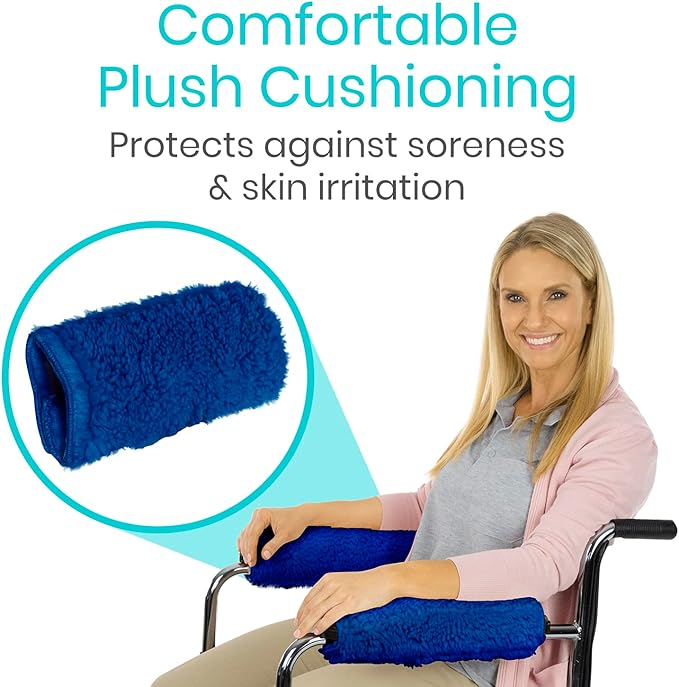 Vive Wheelchair Armrest Covers (Pair) - Memory Foam Sheepskin Accessories Pads for Transport Electric Wheel Chair Arm Rests - for Adults, Seniors, Handicapped - Soft Support Cushion for Mobility Aids
