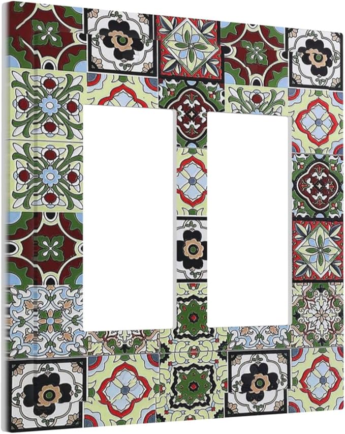 Decorative Outlet Covers Talavera Tile Decal 2 Gang Double GFCI Rocker Electrical Wall Panels Light Switch Cover Plate for Bedroom Bathroom Decor