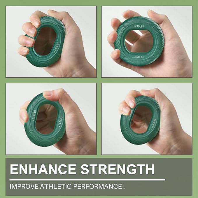 LEZER Hand Grip Strengthener, Finger Exerciser, Forearm Ring, Silicone Squeezer, Muscle Training, Fitness Workout, Physical Therapy, Set of 3, 20-60 LBS