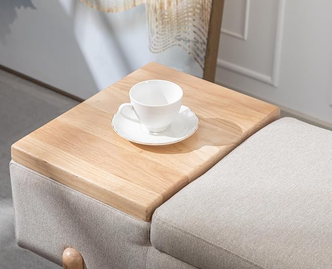 EALSON Modern Storage Bench for Bedroom End of Bed Upholstered Ottoman Bench with Storage and Wood Shoe Rack Farmhouse Long Seating Bench for Entryway/Hallway/Foyer, Linen Beige