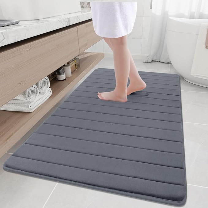 Buganda Memory Foam Bath Mat, 59" x 34", Ultra Soft and Non-Slip Bathroom Rugs, Water Absorbent and Machine Washable Bath Rug Runner for Bathroom, Shower, and Tub, Dark Grey