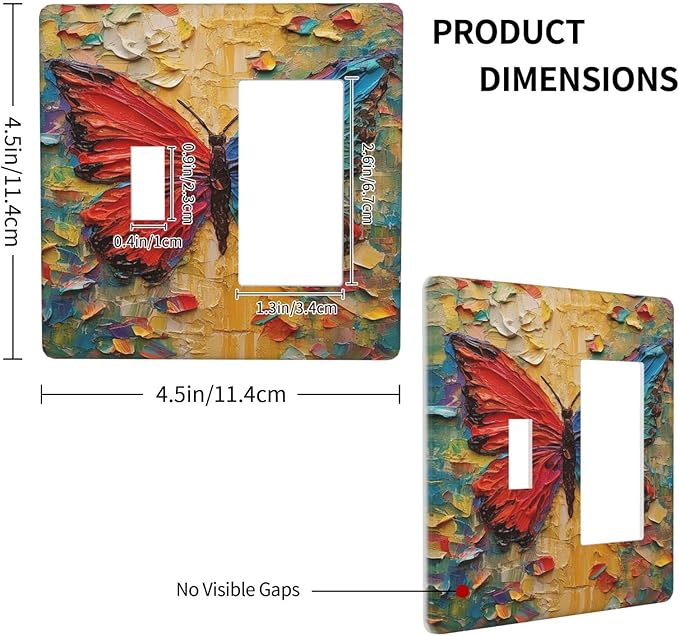 Outlet Covers Colorful Butterfly Animal Insects Wall Art Abstract 1 Toggle 1 Rocker Combination Decorative Wall Plate Electrical Switch Plates Light Switch Cover Plate for Bedroom Home Decor