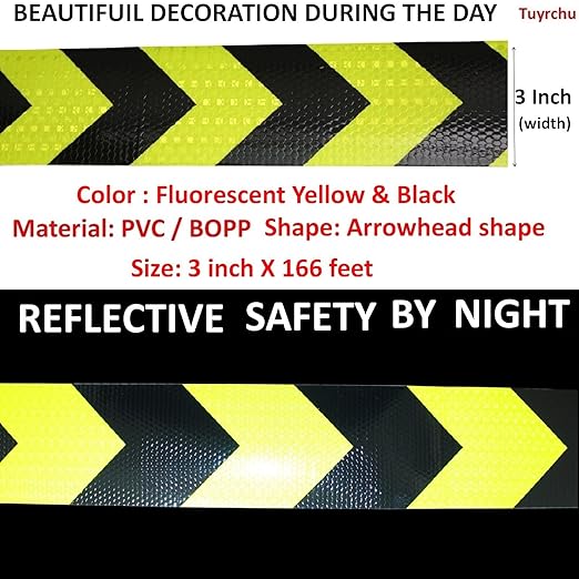 Reflective Tape Outdoor Waterproof 3 inch X 166 feet, High Visibility Hazard Conspicuity Safety Warning Industrial Marking Tape