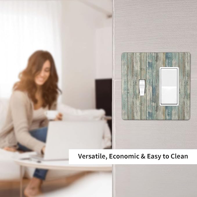 Tea Vintage Wood Plank Distressed Grain Rustic Shiplap Board 2 Gang Light Switch Cover Decorative Combination Toggle Rocker/Decora Wall Plate Electrical Switchplate for Farmhouse Bathroom
