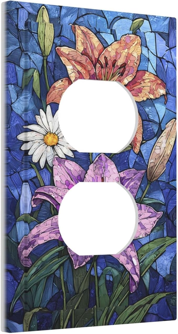 Outlet Covers Vintage Colorful Flower Oil Painting Style 1 Gang Duplex Wall Plate Decorative Switch Plates Electrical Receptacle Faceplate Light Switch Cover for Bedroom Bathroom Decor
