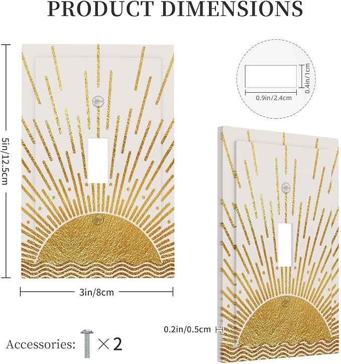 Mid Century Boho Golden Sun Sunrise Sunset Decorative Light Switch Cover 1 Gang Single Toggle Device Electrical Faceplate Switchplates Decorator Outlet Wall Plate for Bed Room Living Room Decor