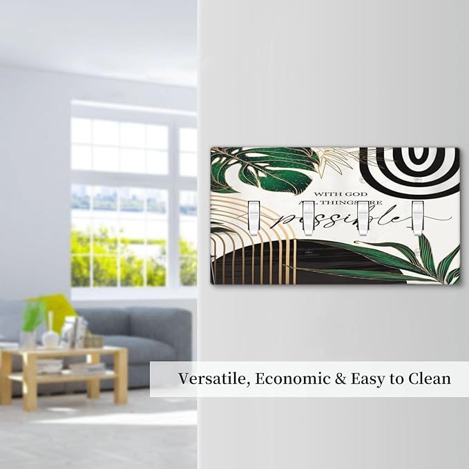 Boho Abstract Tropical Green Palm Leaf Mid Century Light Switch Covers Quad Toggle Electrical Faceplate 4 Gang Wall Plate Decorative Switch Plates for Office Home Decor
