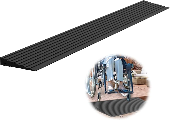 0.8" Rise Threshold Ramps for Doorways, 2000 Lbs Load Capacity, 35.5" Wide Natural Rubber Power Wheelchair Ramp is Adjustable and Cuttable for Doorways, Curb, Sweeper, Power Scooters, Bathroom