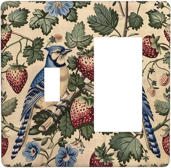 Outlet Covers Vintage Floral Bird Strawberry Thief William Morris 1 Toggle 1 Rocker Combination Decorative Wall Plate Electrical Switch Plates Light Switch Cover Plate for Bedroom Home Decor