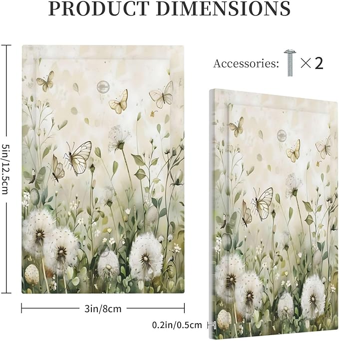 Dandelions Butterflies Watercolor Wildflowers Floral Light Switch Cover Plate 1 Gang No Device Blank Electrical Wall Plates Faceplate Decorative Switch Plate Covers for Bedroom Living Room Decor