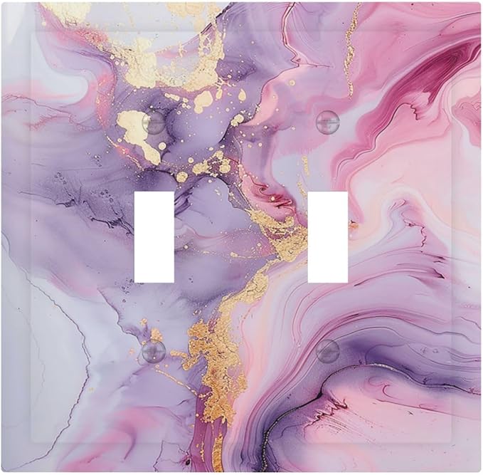 Decorative Switch Plates Pink Marble Abstract Purple Gold Texture 2 Gang Double Toggle Outlet Light Switch Cover Wall Plate Electrical Faceplate for Bathroom living Room Decor