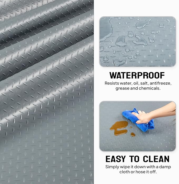 Bonnlo 5x10 FT Garage Floor Mat,Thickened Diamond Plate Garage Floor Covering, PVC Garage Flooring Roll for Under Car,Garage, Warehouse, Gyms, Trailer,Gray