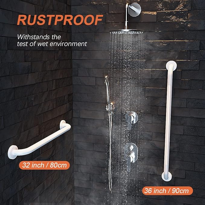 2 Pack 36 Inch White Shower Grab Bars w/Anti-Slip knurled Grip, iMomwee Stainless Steel Wall Mount Bathroom Safety Balance Handrail, Handicap Elderly Senior Assist Textured Grab Bar Handle