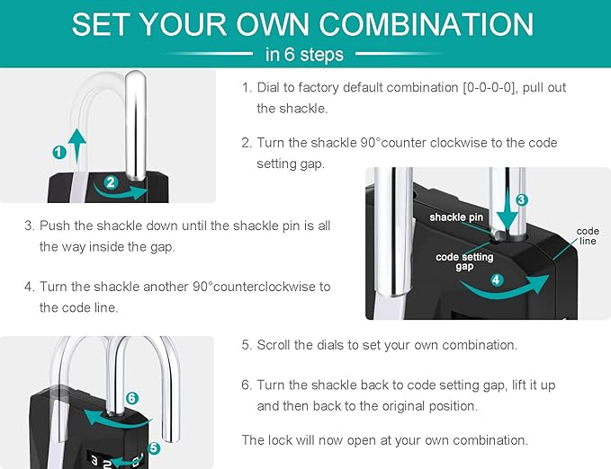 ZHEGE Combination Lock for Locker, [2023 Upgraded] Heavy Duty Weatherproof Padlock Combination 4 Digit for Outdoor Fence Shed Gate, White Number Lock for Gym Locker, School Lock, Toolbox (Black)