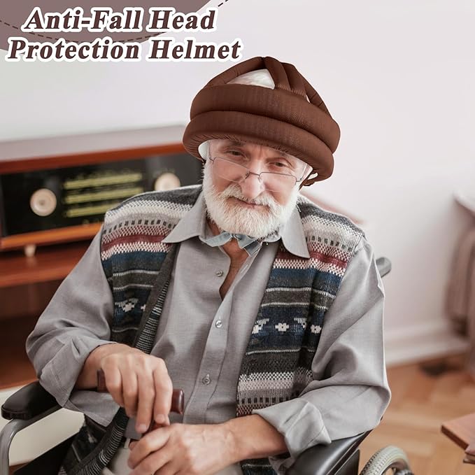 Woanger 1 Pcs Anti Fall Elder Head Safety Helmet for Adults Special Needs Thick Soft Protective Hat Adjustable Seniors Fall Prevention Head Protection Cap Elderly Helmet for Injury(Khaki)