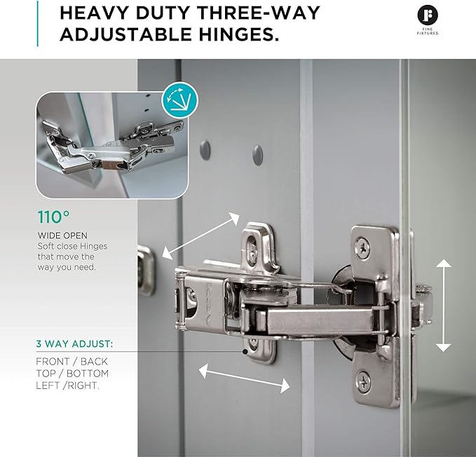 Fine Fixtures Bathroom Medicine Cabinet, Aluminum, Recessed/Surface Mount, 15" x 40", Right/Left Hinged, Mirrored Interior