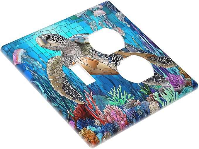 Wallplates Nautical Sea Turtle Coral Jellyfish 1 Toggle 1 Duplex Switch Plate Electrical Gfci Faceplate Decorative Light Switch Covers For Kids Room Nursery Decor