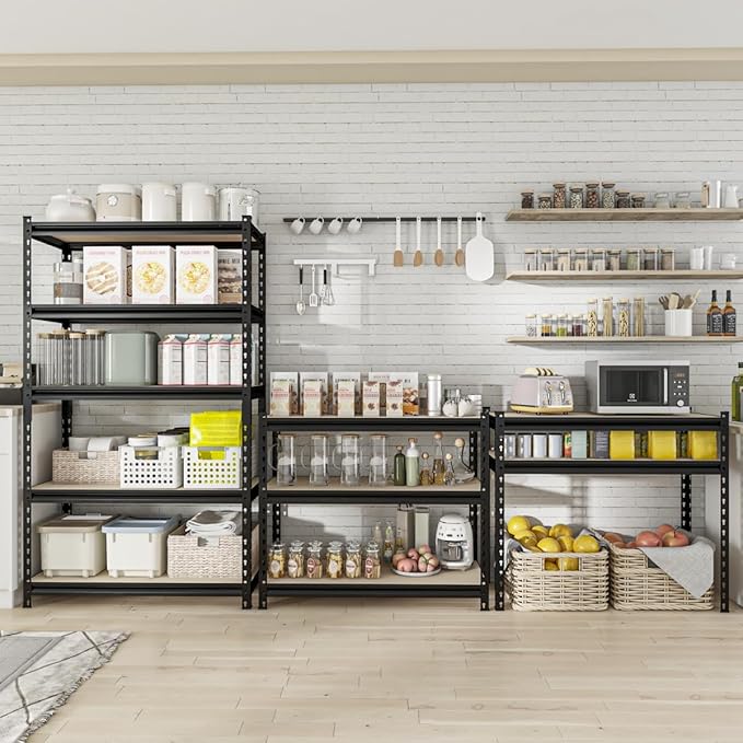 36.12"W: Father&I 5-Shelf-Storage-Rack Industrial Metal+Wood Garage/Kitchen Shelves Steel Utility Stand Shelving Unit Adjustable Heavy-Duty Shed/Closet/Pantry Organizer 72"h*36.12W*16d, Black