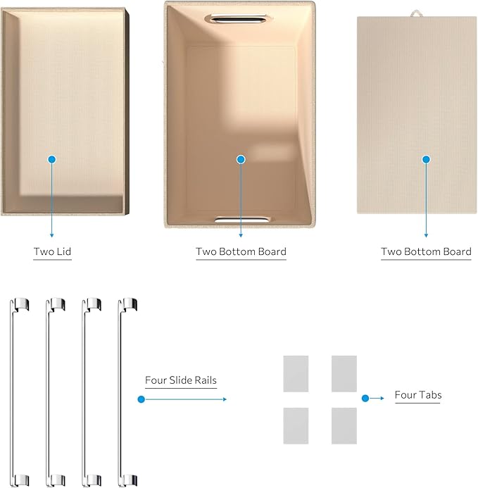 Hanging File Box with Lid, Set of 2 Filing Organizer Storage Box, Linen Collapsible Decorative Office/Home File Cabinet (14x9.3x10.9 inch) (Beige)