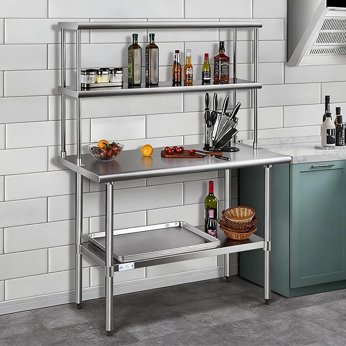 Hally Double Overshelf of Stainless Steel 12'' x 72'' Weight Capacity 420lb, Commercial 2 Tier Shelf for Prep & Work Table in Restaurant, Home or Kitchen
