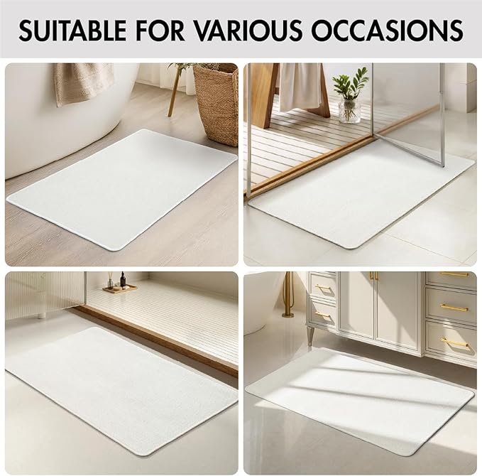 MIULEE Set of 2 Ultra Thin Bathroom Rugs, Rubber Bath Mats for Bathroom Non Slip, Quick Dry Absorbent Bath Rug Machine Washable, Fit Under Door, Shower, Sink, Home Decor, White, 24x36 Inch