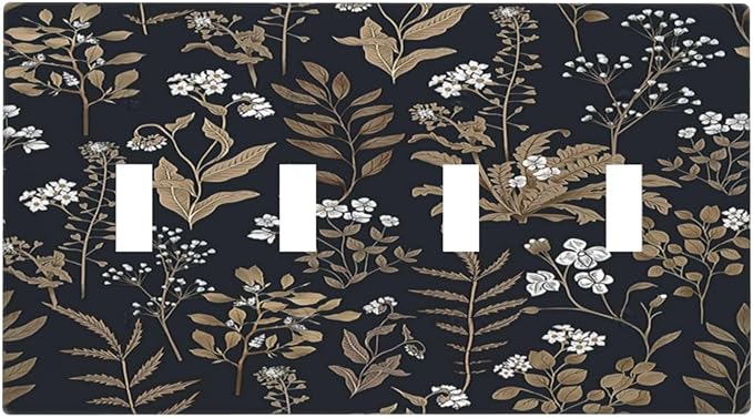 Light Switch Covers Vintage Floral Wildflowers Plant Quad Toggle Electrical Faceplate 4 Gang Wall Plate Decorative Switch Plates for Bathroom Home Decor