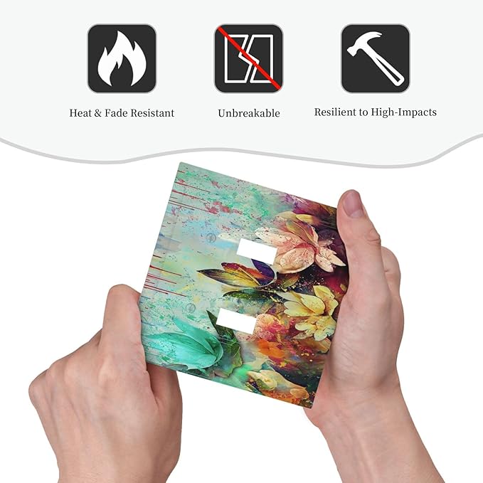 Light Switch Cover Watercolor Flower Colorful Floral 2 Gang Wall Plate Double Light Switch Plate Toggle Decorative Outlet Covers Electrical Switchplate for Bathroom Bedroom Decor