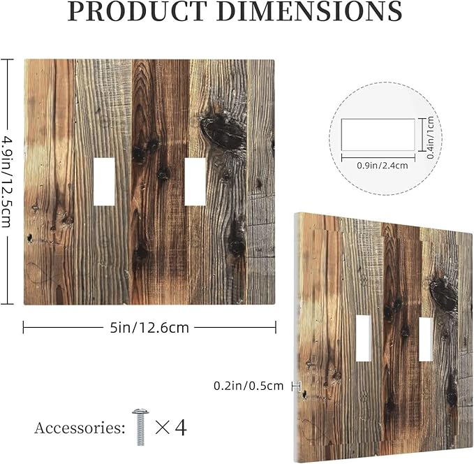 Barn Brown Wood Rustic Weathered Wood Print Decorative Switch Plates 2 Gang Double Toggle Outlet Light Switch Cover Wall Plate Electrical Faceplate for Farmhouse Home Decor